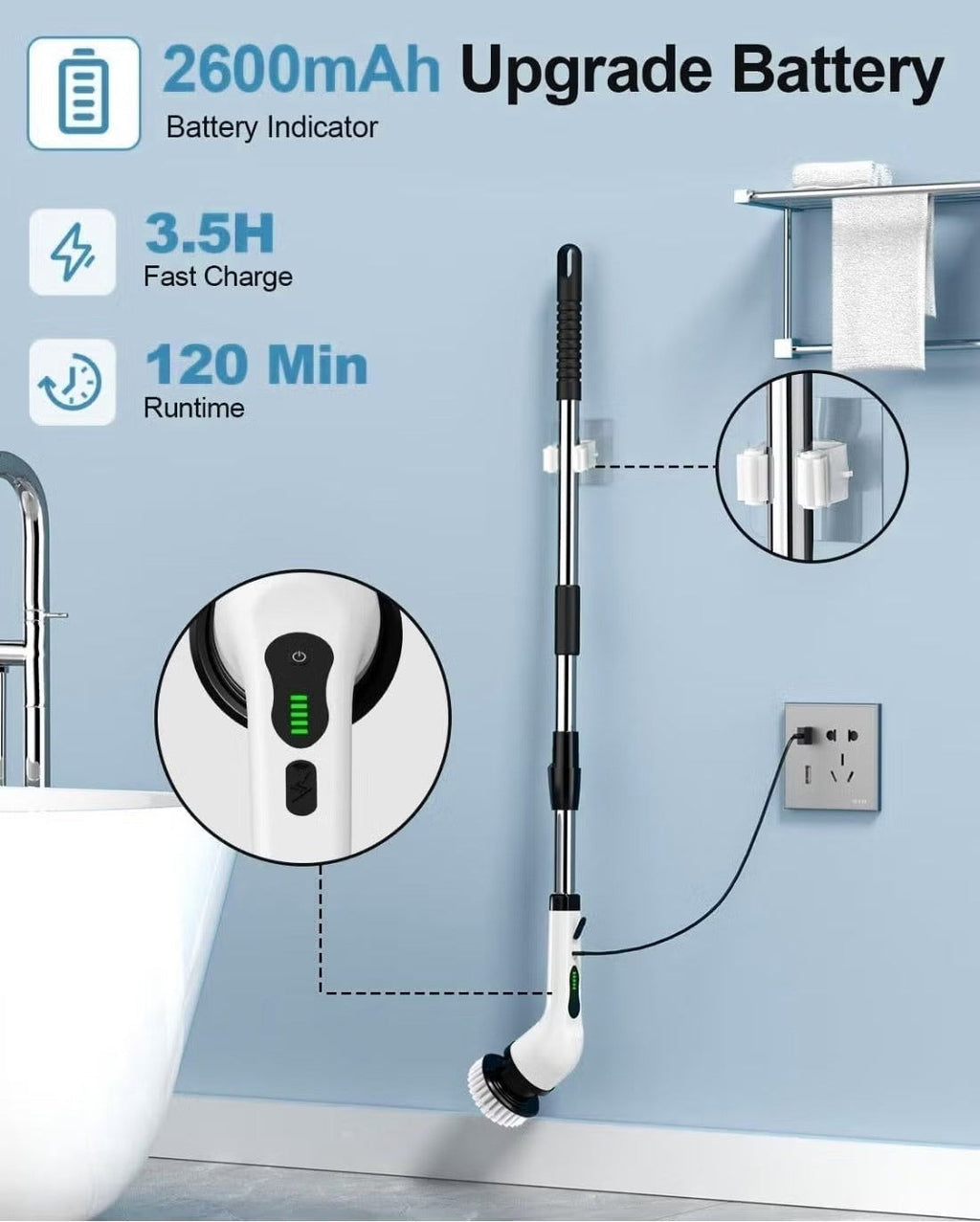 Multi-Surface Cordless Spin Cleaning Brush battery